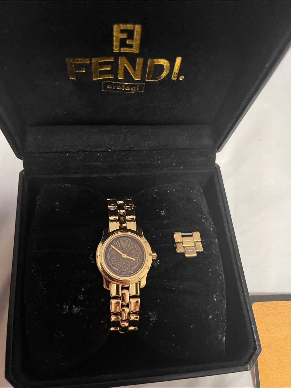 Fendi Women's Gold-Tone Link Bracelet Watch with Black Dial